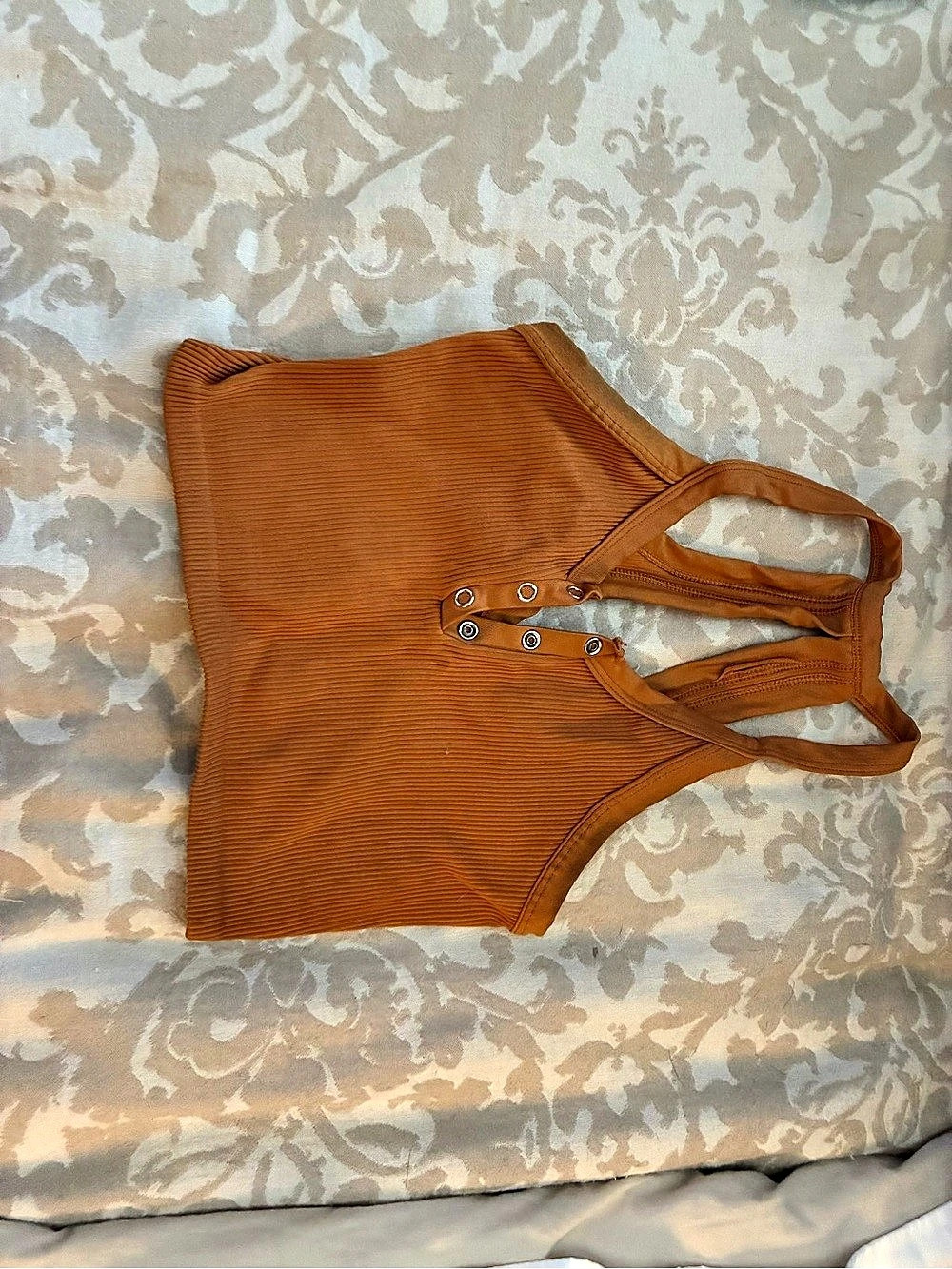 Free People Snap Into It Henley Crop Brown Ribbed Tank Top